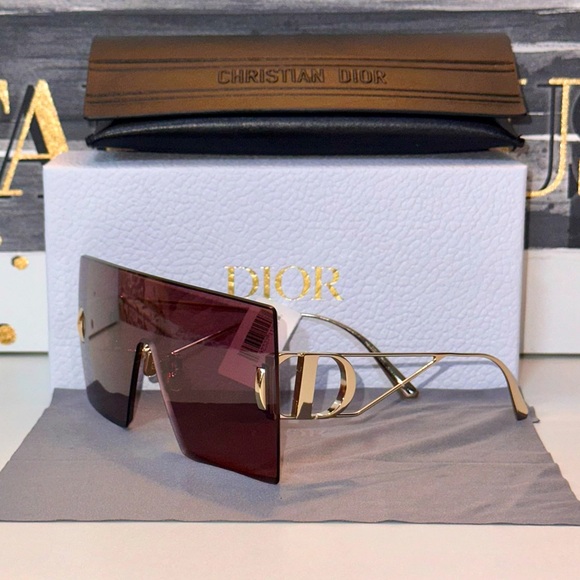 NWT DIOR M1U 141mm Shield Sunglasses in Shiny Gold/Bordeaux. - Picture 1 of 10
